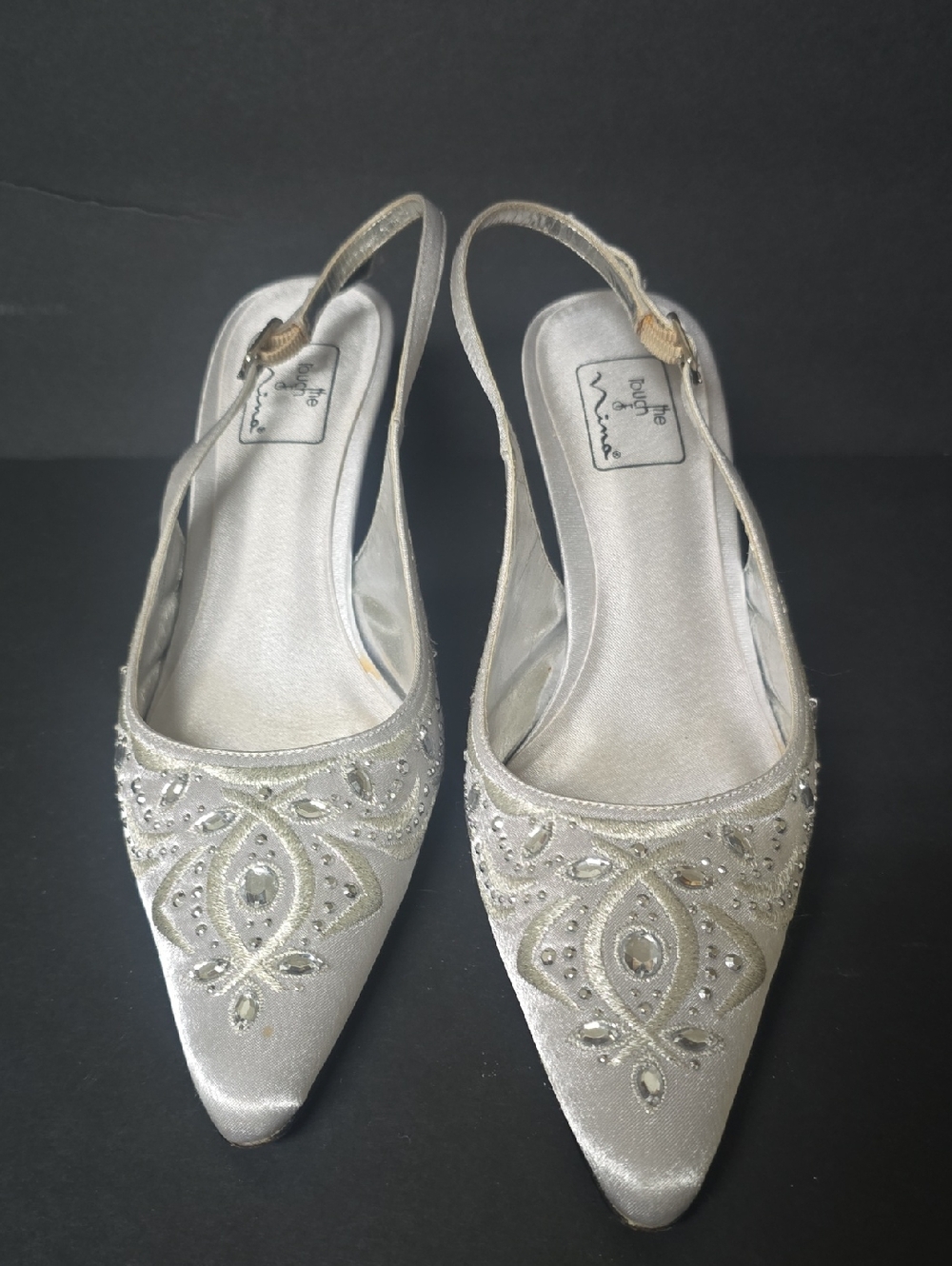 Touch of Nina Silver Beaded Slingback Flats
